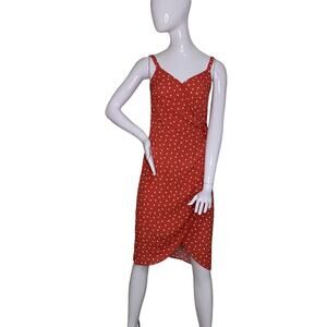 Madison & Berkeley Wrap Dress Sleeveless Rusty White Polka Dot Size S Side Tie